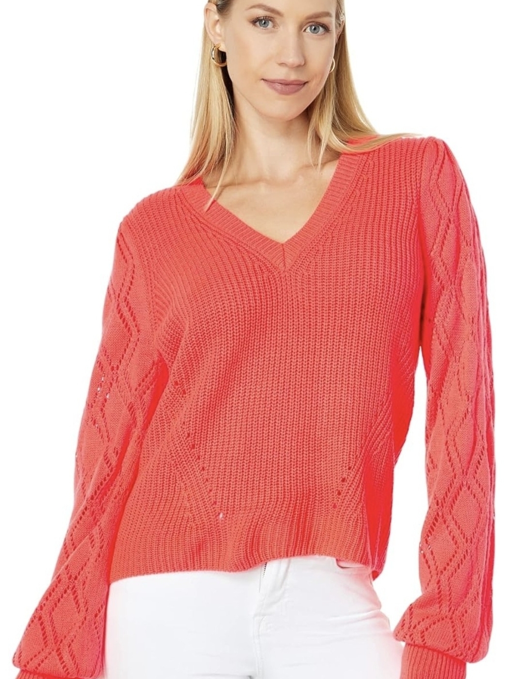 Lilly Pulitzer Lulleta Spicy Coral V-Neck Open Knit Sweater